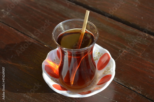 cup of tea on wooden table