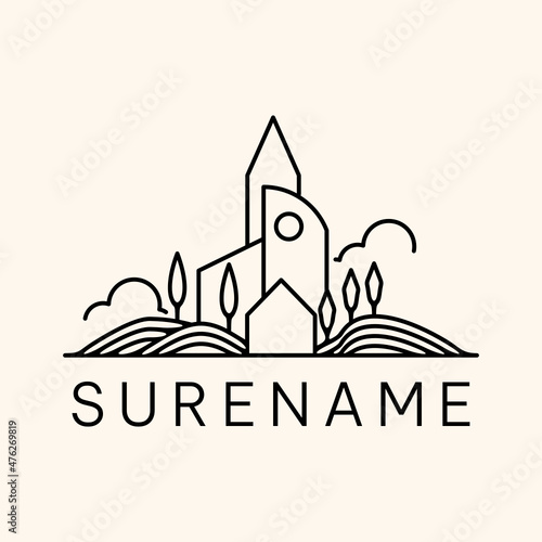 city with Real estate house design monoline line art logo inspiration vector icon illustration custom logo design 