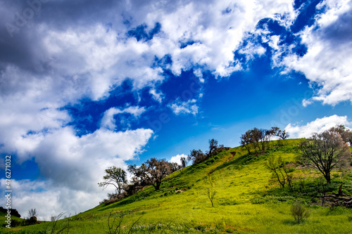 Hillside with blue sky and white clouds. Malibu Creek State Park. photo