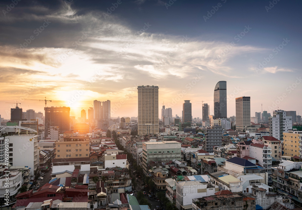 central Phnom Penh city modern urban buildings skyline in Cambodia ...