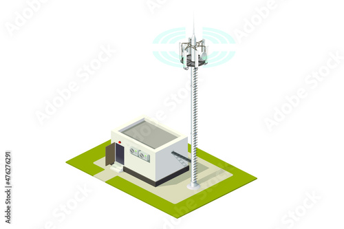 Cell base station with tower and antennas isometric illustration