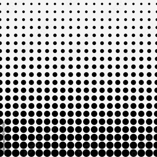 Abstract seamless geometric circle pattern. Mosaic background of black circles. Evenly spaced shapes of different sizes. Vector illustration on light gray background