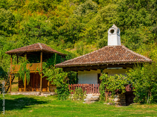 Traditional 19th century Serbian house at Lepenski Vir, Serbia photo