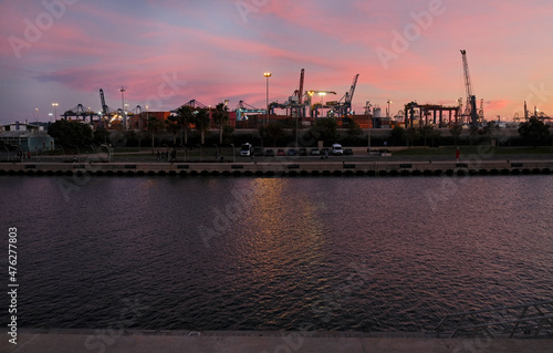 Port of Valencia, Spain, during sunset