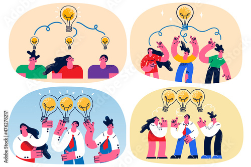 Set of diverse businesspeople collaborate generate business idea