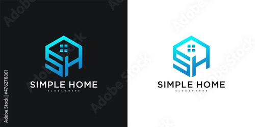 Abstrac simple home logo with combined letter s and h Premium vekto