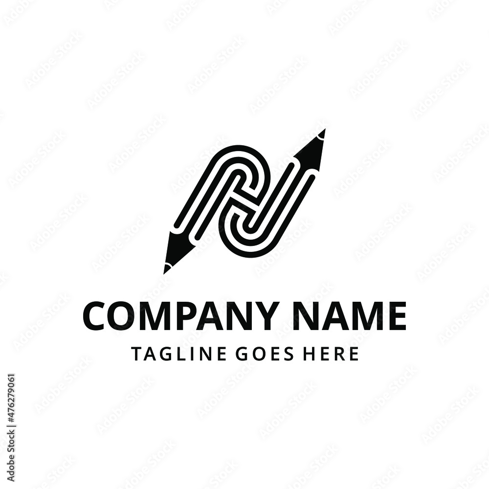 Modern creative abstract illustration of initials N with pencil. vector logo design template Modern creative abstract illustration of initials N with pencil. vector logo design template