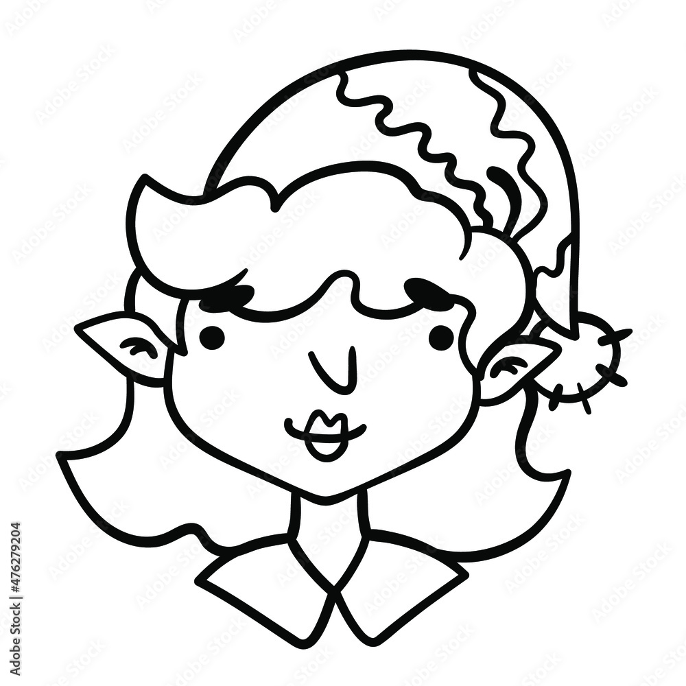 Outline illustration of a Christmas Elf. Clip art for a coloring page. Outline illustration of a Christmas Elf. Clip art for a coloring page.