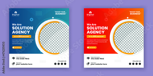 We are online digital creative marketing solution agency and corporate business flyer square  social media post banner template