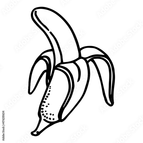 Illustration of banana in engraving style. Design element for poster, card, banner, sign.