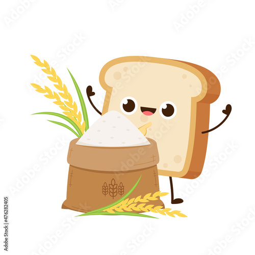Bread character design. Bread on white background. Rice sack cartoon vector. Rice bag. Paddy and Wheat vector.