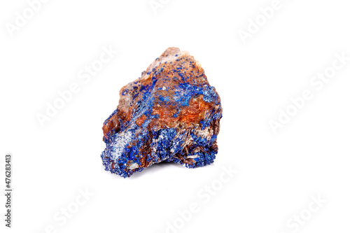 Macro mineral stone Malachite and Azurite against white background