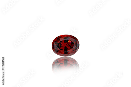 macro mineral faceted stone Garnet on a white background