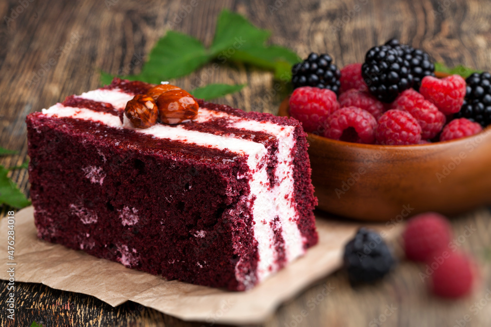 a cake made of red cakes with berry flavor a cake made of red cakes with berry flavor