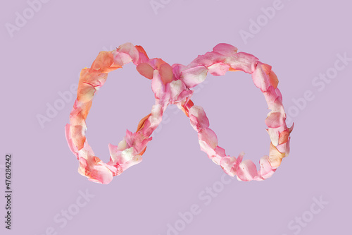 A futuristic virtual reality inspired concept, environmental sign made of fresh roses petals.