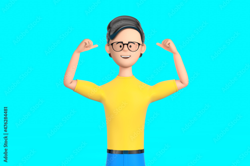 Sport Concept. Cartoon Character Person Strong Man Showing Biceps. 3d Rendering Sport Concept. Cartoon Character Person Strong Man Showing Biceps. 3d Rendering