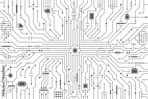Circuit board background. CPU microchip, abstract conductor scheme and other circuit components. Computer motherboard, digital abstract background. Circuit board abstract technology background. Vector