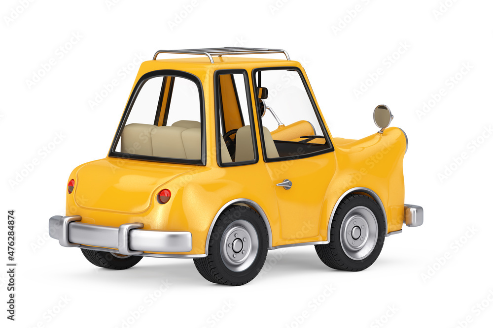 Yellow Cartoon Car. 3d Rendering