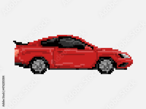 Illustration of red sport car in pixel art style