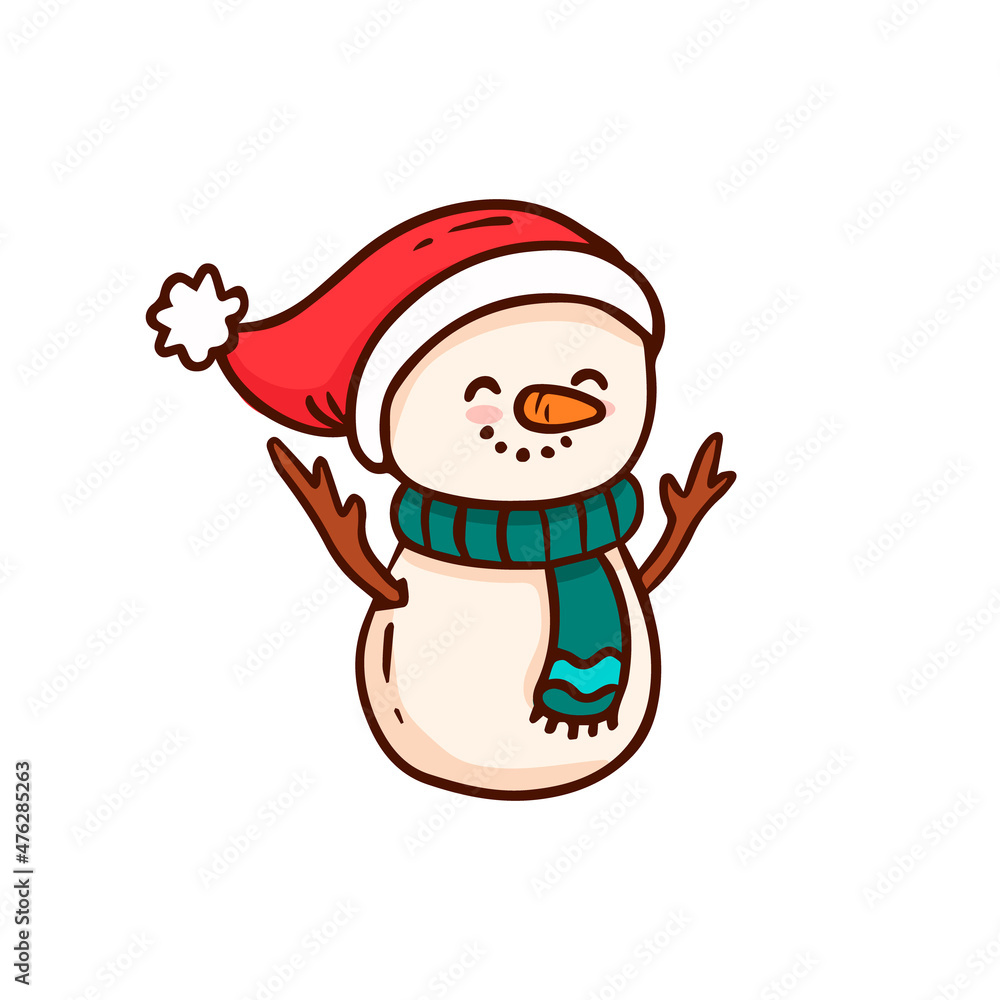Merry Christmas Snowman in a hat and scarf.Doodle style.Vector illustration Merry Christmas Snowman in a hat and scarf.Doodle style.Vector illustration