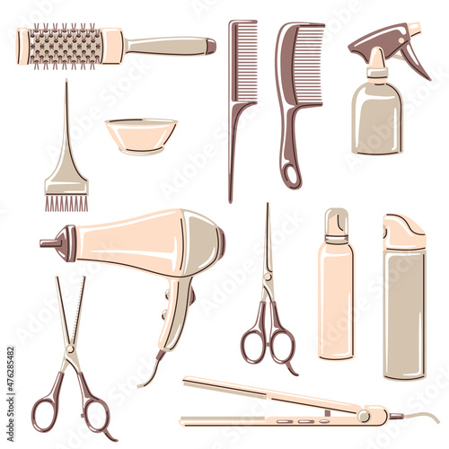 Barbershop set of professional hairdressing tools. Haircutting items.