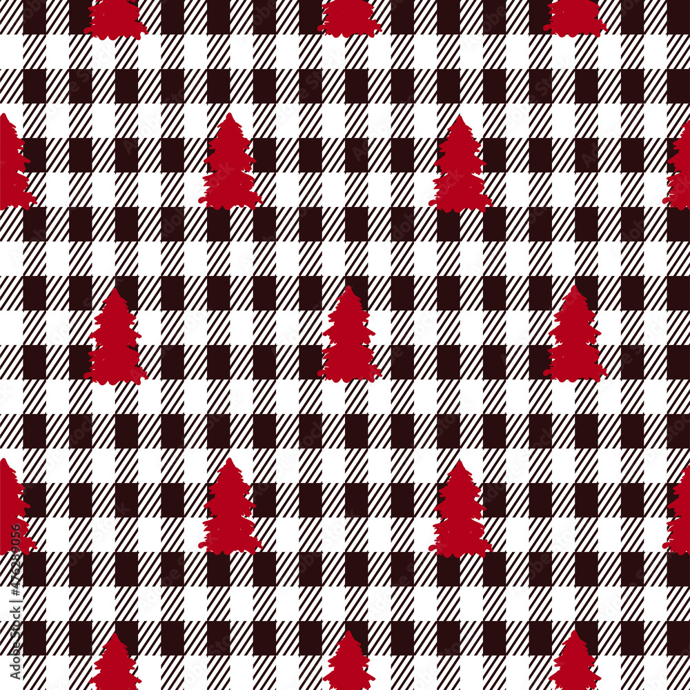 Christmas red and white holiday wrap deers plaid paper seamless pattern design