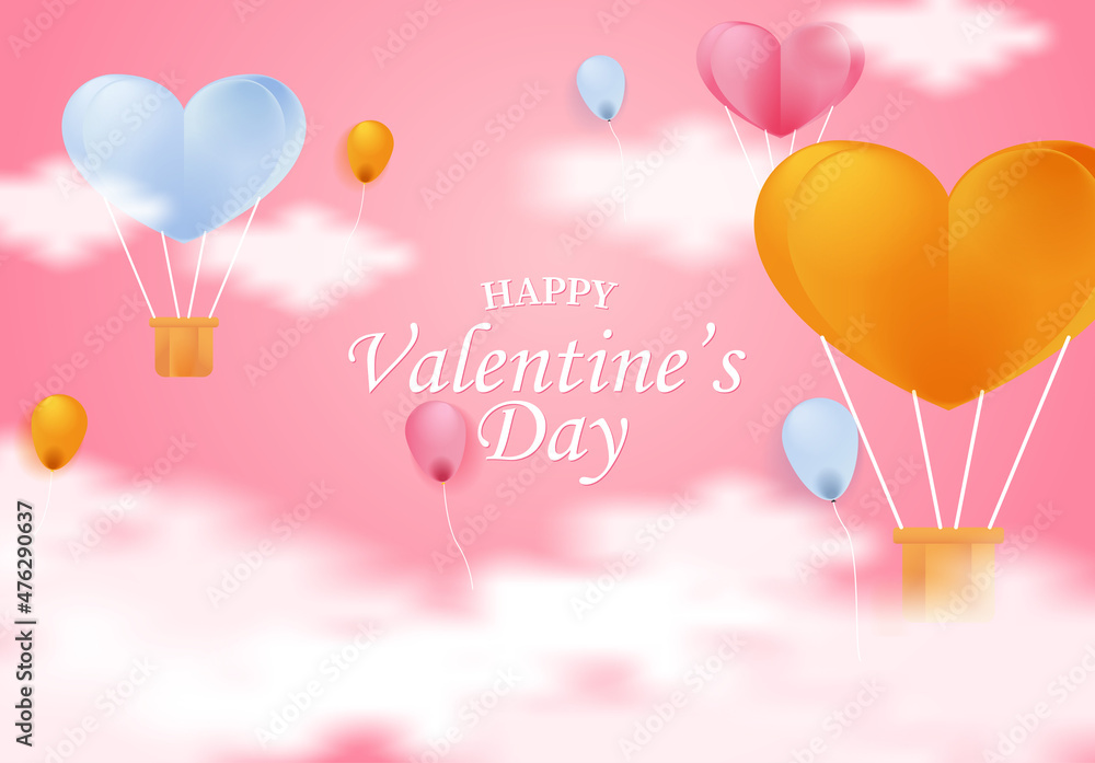 Happy valentine's day banner with cute balloon in the sky