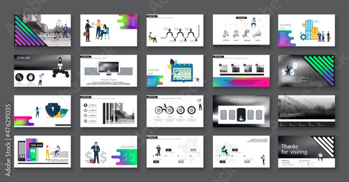 Graphic Design Project Presentation, powerpoint. Infographic Slide Template. For use in Flyer, SEO. Webinar Landing Page Template, Website Design, Banner. A team of people creates a business, teamwork