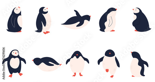 Vector set of cute penguins in different poses
