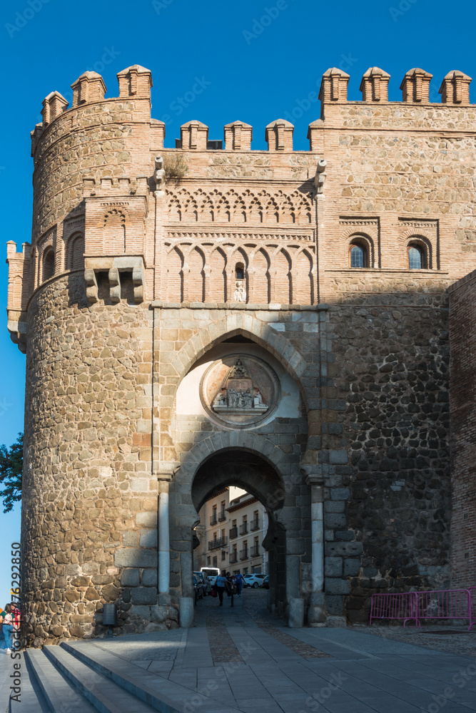 Toledo, Spain, October 2019 - view of the beautiful Sun Door (Puerta del Sol), a famous spot in this city