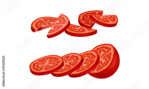 Fresh sliced tomato, natural organic farm product vector illustration
