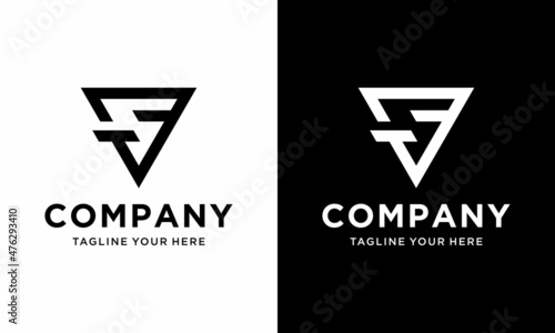 ST, TS Logo letter monogram with triangle shape design template isolated on black background. on a black and white background.