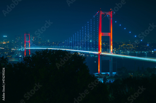 Istanbul background photo. Bosphorus Bridge at night. Fotobehang
