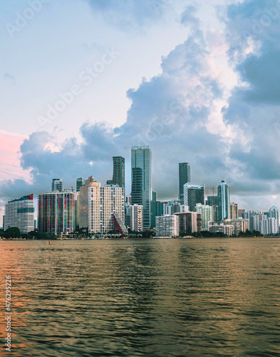 country skyline at sunrise Miami Florida usa clouds sea 