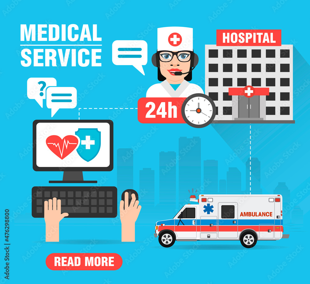 Medical service concept design flat. Online medical consultation medical background