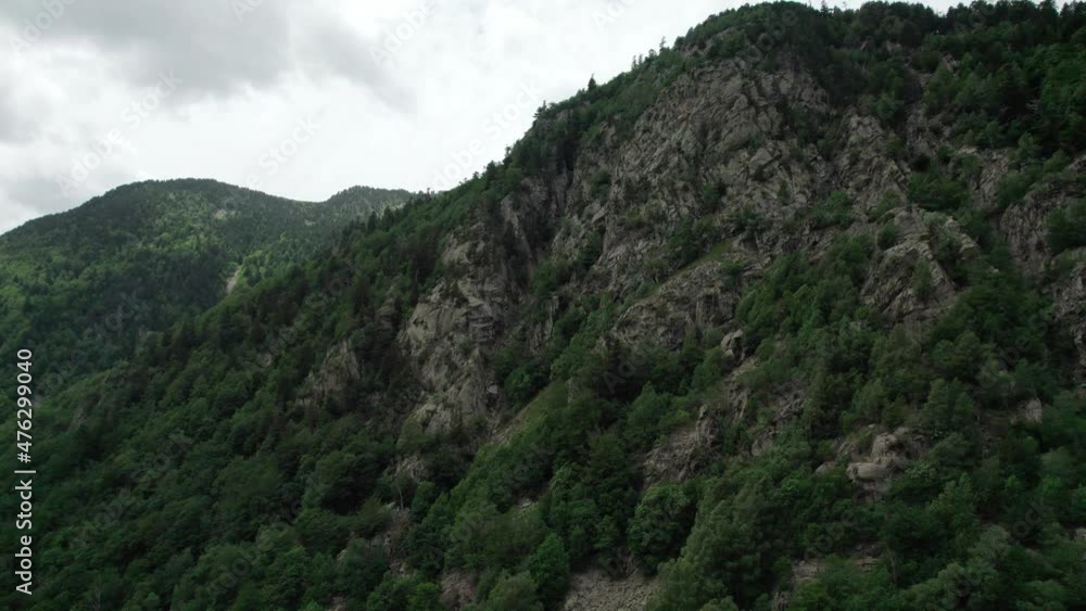 High mountains covered with trees. The mountain range seen from the bird's eye view. High mountains covered with trees. The mountain range seen from the bird's eye view.