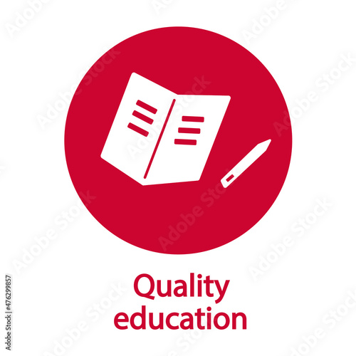 Quality Education Icon - Goal 4 out of 17 Sustainable Development Goals set by the United Nations General Assembly, Agenda 2030. Vector illustration EPS 10, editable