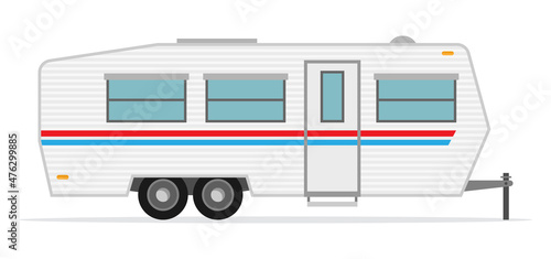 Rv camping trailer, travel mobile home, caravan. Home camper for travel, trailer mobile.