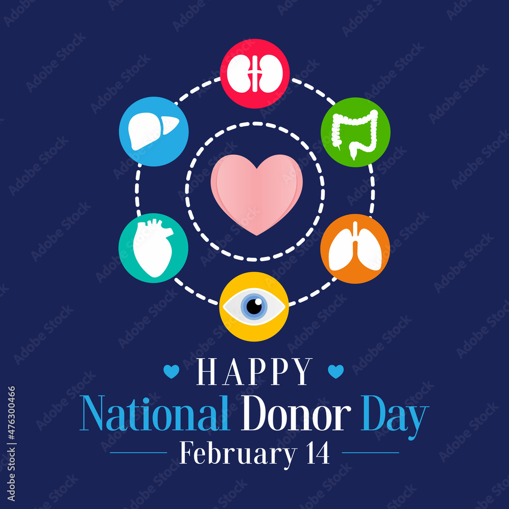 National Donor day is observed every year on February 14, dedicated to spreading awareness and education about organ, eye and tissue donation. Vector illustration