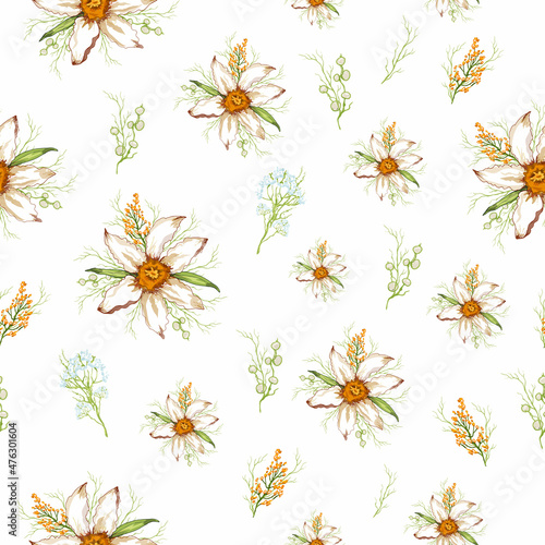 seamless  pattern of  romantic flower close-up. primroses flowers in the style of realism  vintage . modern sketch  pattern for  background  paper  print  advertising. vector art illustration