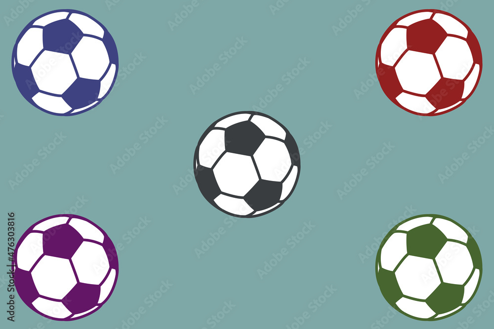 colored soccer balls on blue background,vector illustration