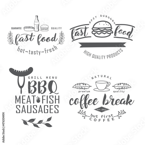 The logo of fast food, cafe, barbecue, grill bar. Emblem for the menu, booklet.