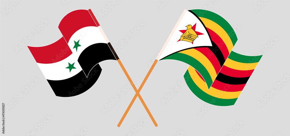 Crossed and waving flags of Syria and Zimbabwe Crossed and waving flags of Syria and Zimbabwe