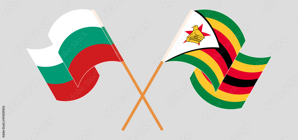 Crossed and waving flags of Bulgaria and Zimbabwe Crossed and waving flags of Bulgaria and Zimbabwe