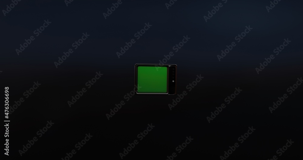old retro television with a green screen instead of a screen on a blue