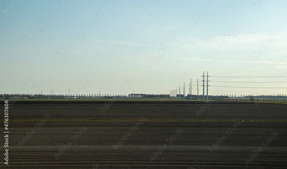 Power lines next to farmland