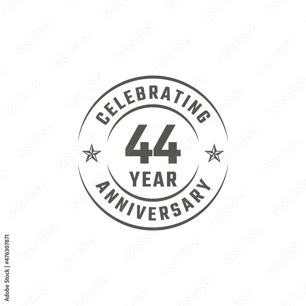 44 Year Anniversary Celebration Emblem Badge with Gray Color for Celebration Event, Wedding, Greeting card, and Invitation Isolated on White Background 44 Year Anniversary Celebration Emblem Badge with Gray Color for Celebration Event, Wedding, Greeting card, and Invitation Isolated on White Background