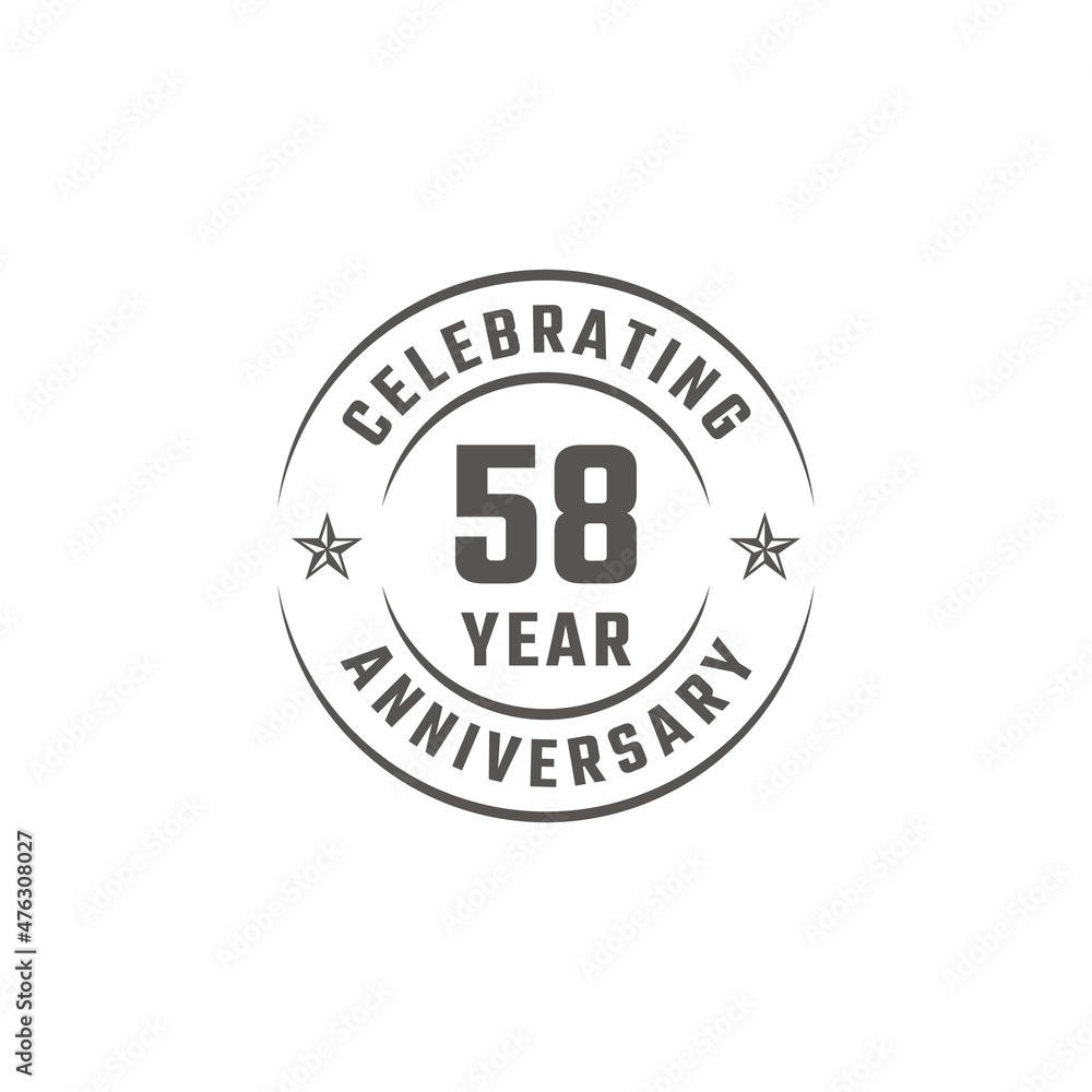 58 Year Anniversary Celebration Emblem Badge with Gray Color for Celebration Event, Wedding, Greeting card, and Invitation Isolated on White Background 58 Year Anniversary Celebration Emblem Badge with Gray Color for Celebration Event, Wedding, Greeting card, and Invitation Isolated on White Background