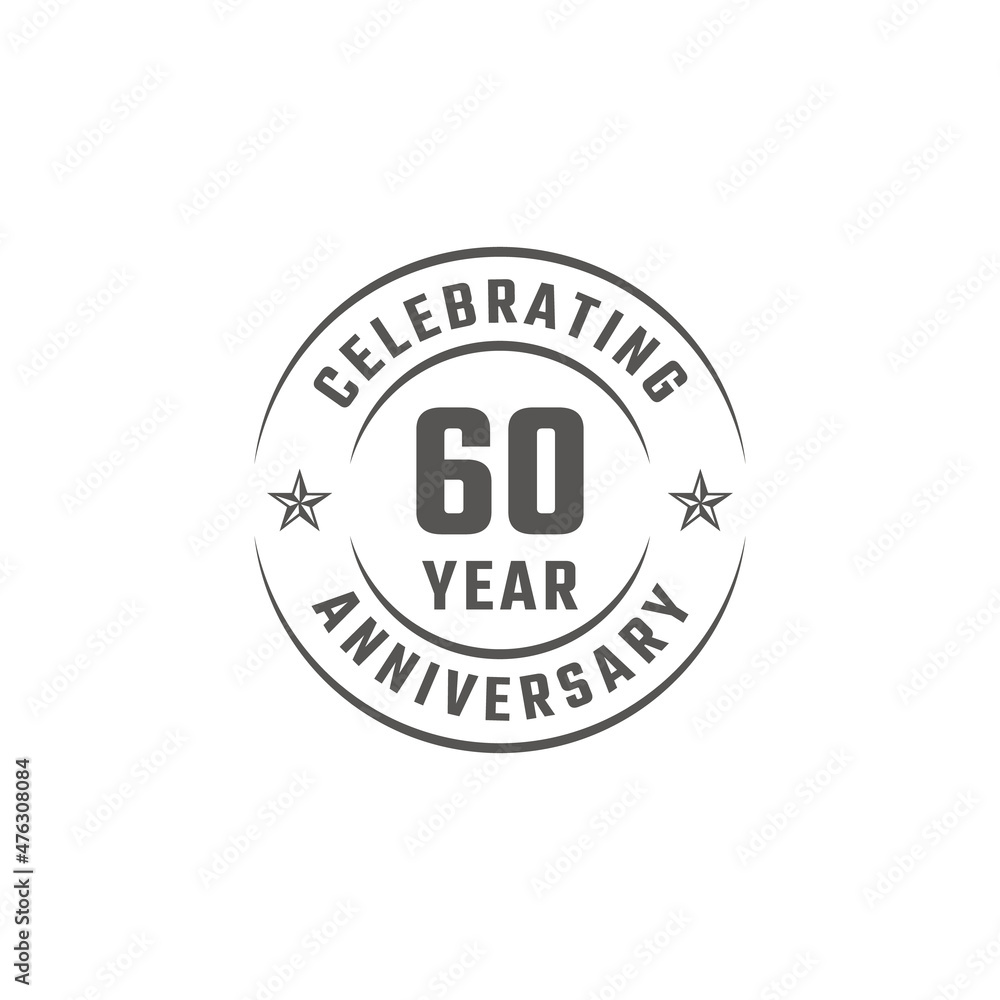 60 Year Anniversary Celebration Emblem Badge with Gray Color for Celebration Event, Wedding, Greeting card, and Invitation Isolated on White Background