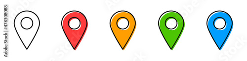 Location icons. Set of map pointers in different colors. Pin on the map. Vector illustration